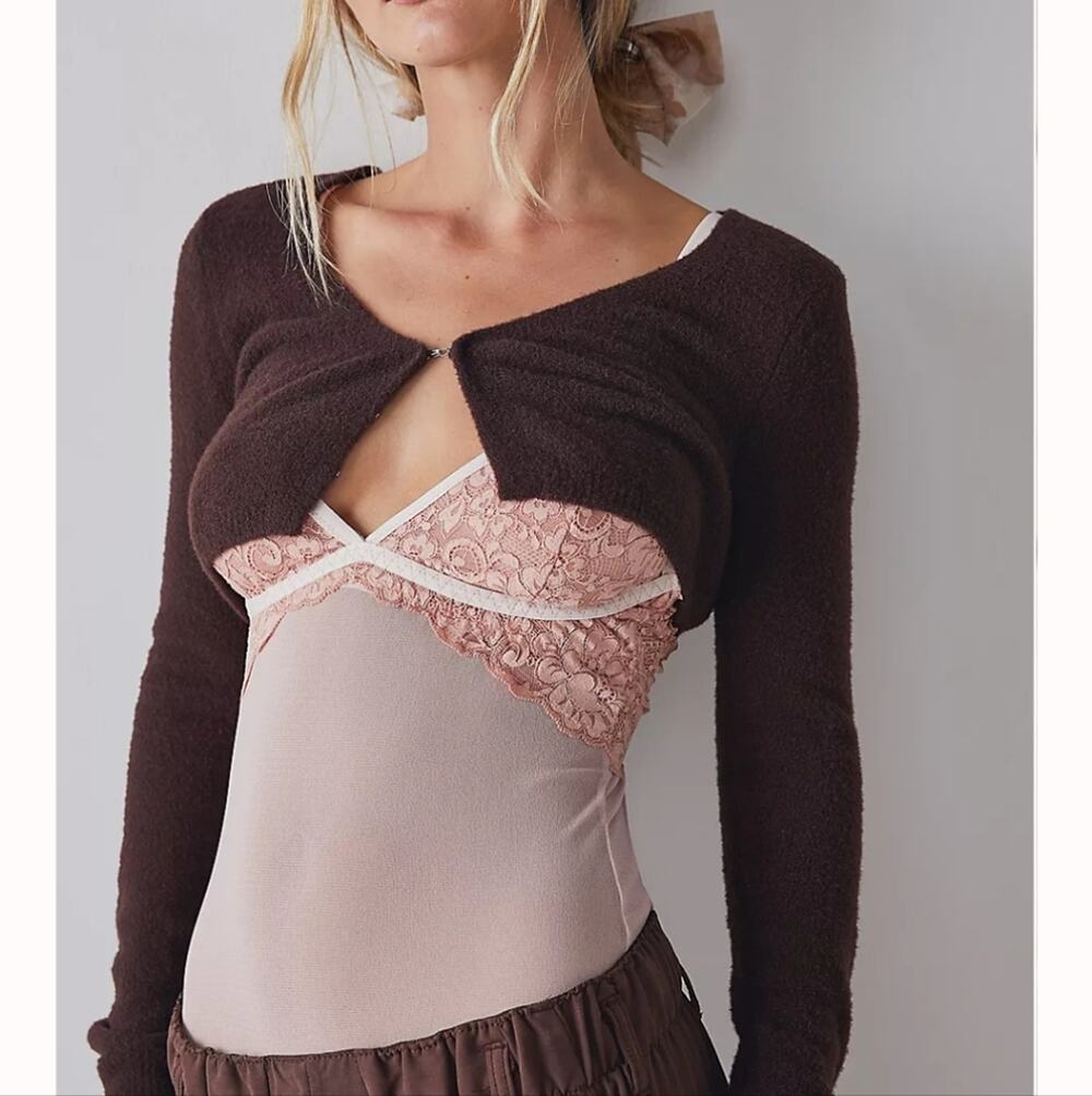 NWT We Are Hah x Free People Bust Out Lace Mesh Bodysuit Sheer Pink Floral XS
